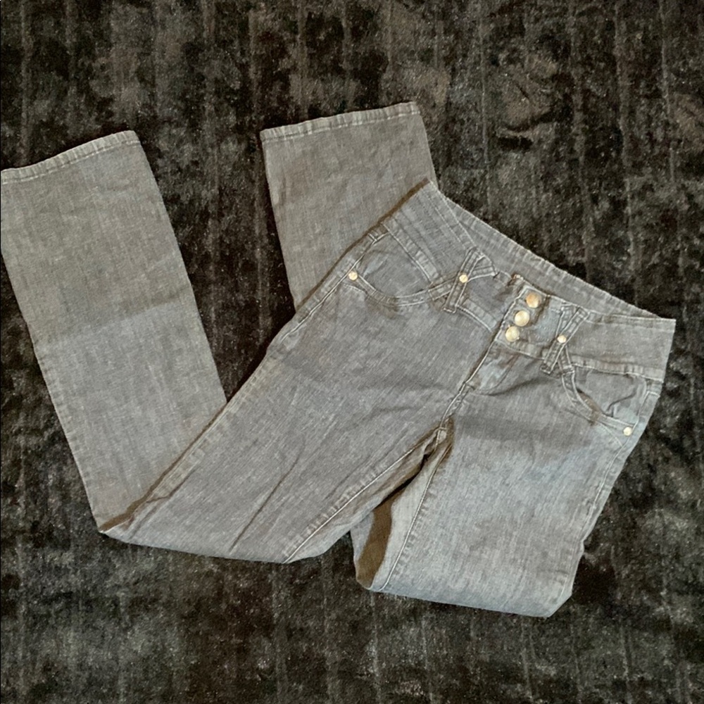 I&M Dark Wash Straight Leg Stretch Jeans with Rhinestone Accents Size 7